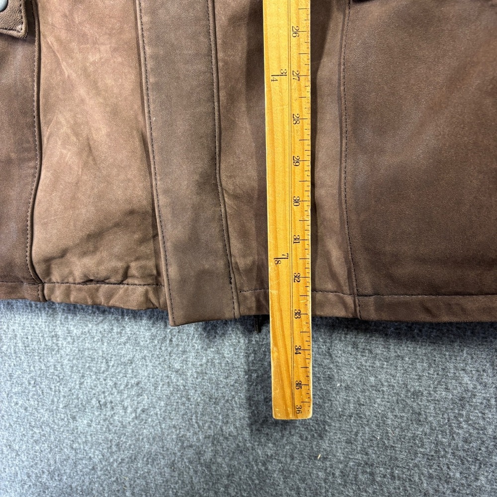 Saks Fifth Avenue Mens Brown Leather Field Jacket Coat Textured Yoke Size 42 - Picture 5 of 9
